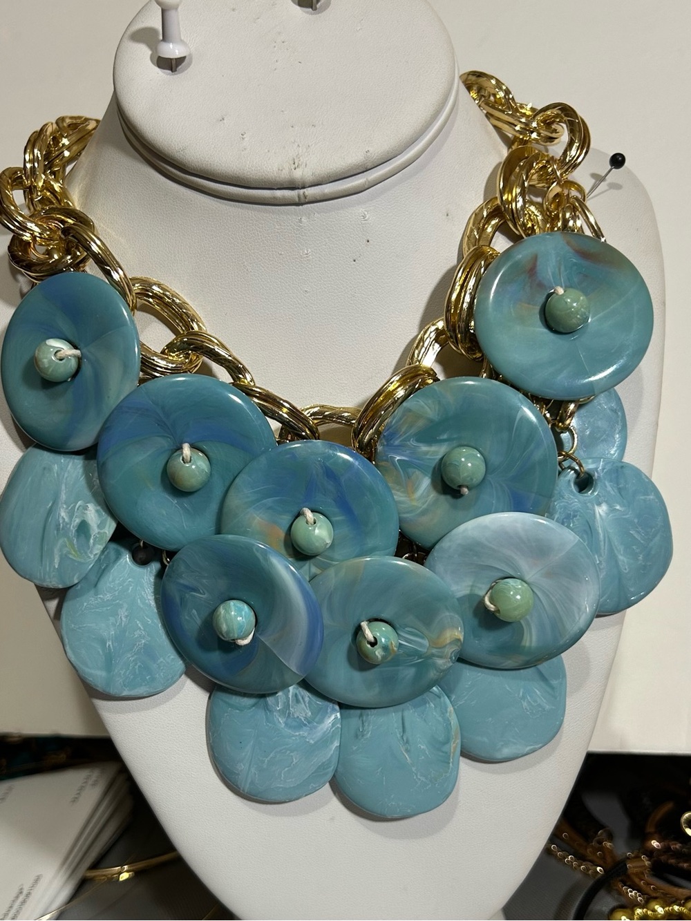 Turquoise Gold-Chain Statement Disc Necklace